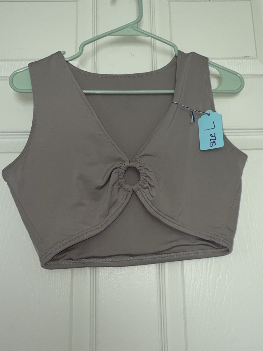 Sleeveless Gray Crop Top with Front Ring Detail - Size L